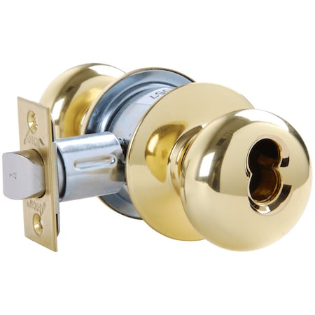 Grade 2 Asylum Cylindrical Lock, Tudor Knob, SFIC Less Core, Bright Brass Finish, Non-handed